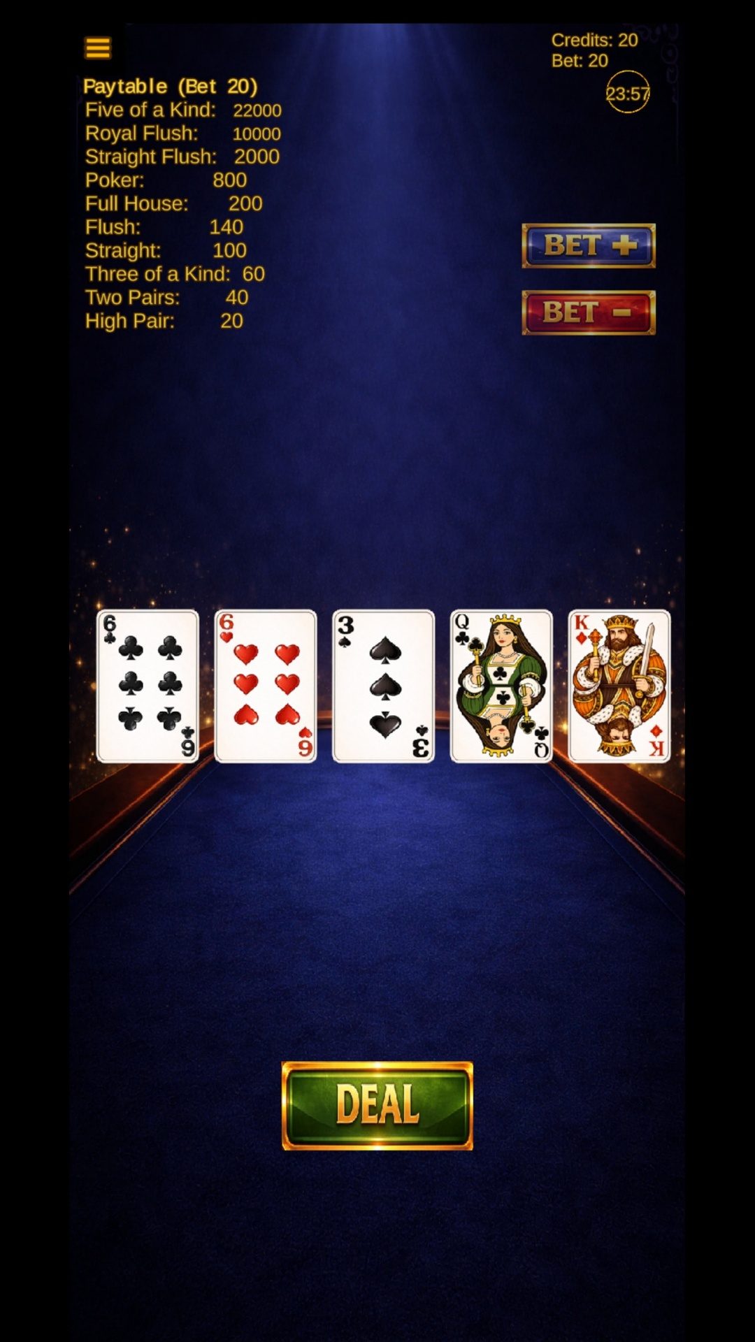 Lucky Deal Poker Deal screen