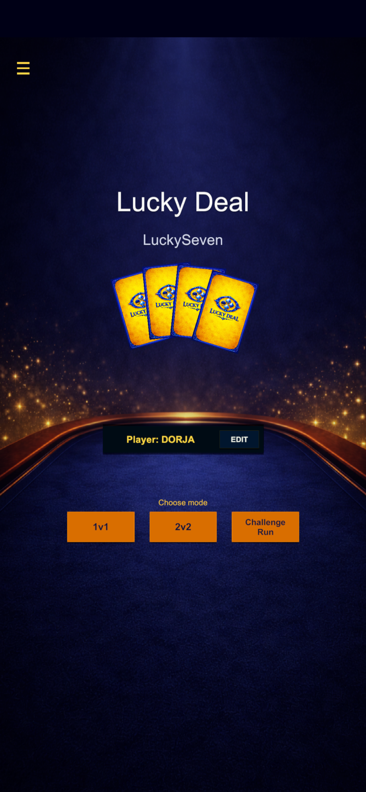 LuckySeven main menu with Challenge Run mode
